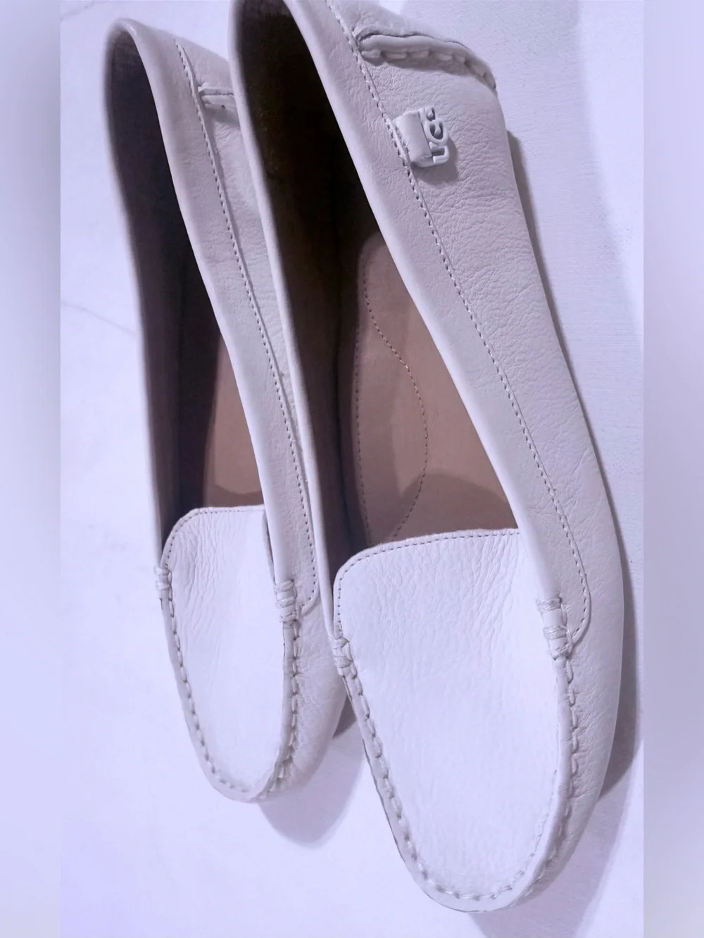 UGG White Leather Women's Driving Loafers